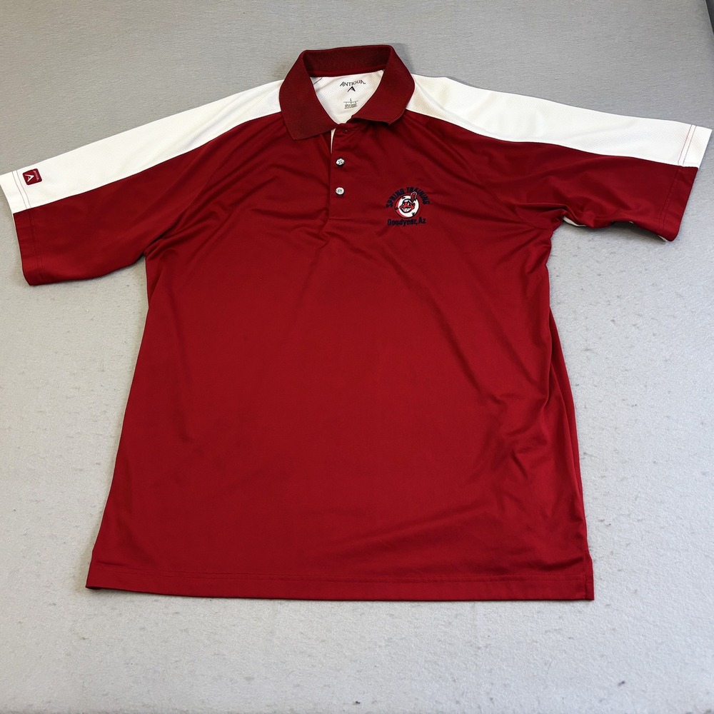 Antigua Polo Mens Large Red Cleveland Indians Spring Training MLB Chief Wahoo